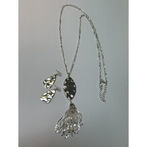 Style & Co Tassel Necklace and Earring Set Silvertone 34' Necklace Shiny
